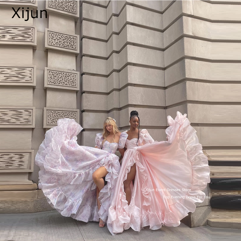 

Party Dresses Selkie Long Evening Princess Prom Formal Floor Length Ruffles Ruched Gowns Puff Sleeves Graduation 230222, Purple