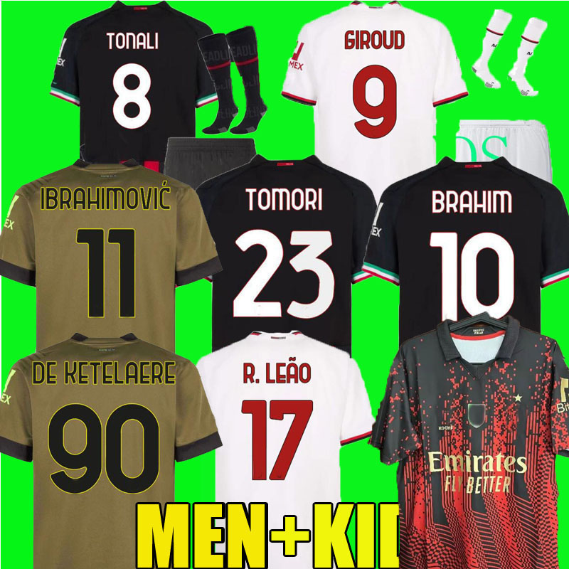 

22 23 IBRAHIMOVIC KOCHE Soccer Jerseys special-edition 4th AC MILANS 2022 2023 GIROUD TONALI THEO R.LEAO ROMAGNOLI BRAHIM S.CASTILLEJO SAELEMAEKERS Men Kids Kits set, Away