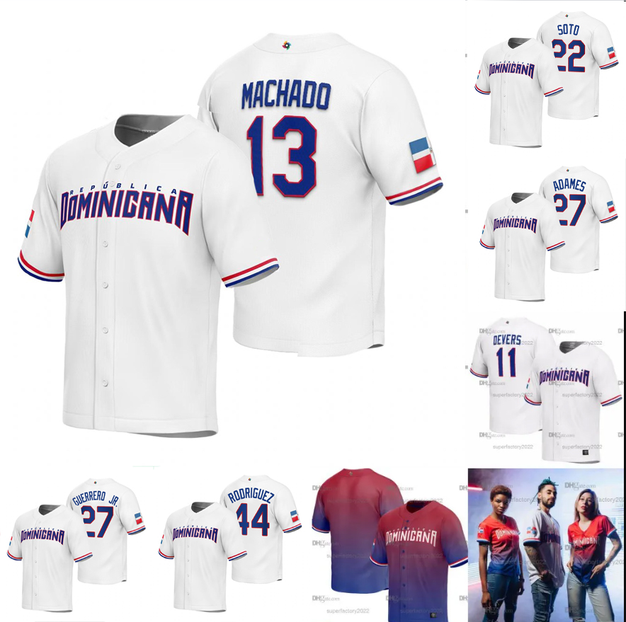 

Team Dominican Republic 2023 World Baseball Classic Jersey Rafael Devers Manny Machado Juan Soto Julio Rodriguez Vladimir Guerrero Jr. Willy Adames Wander Franco, 2023 red