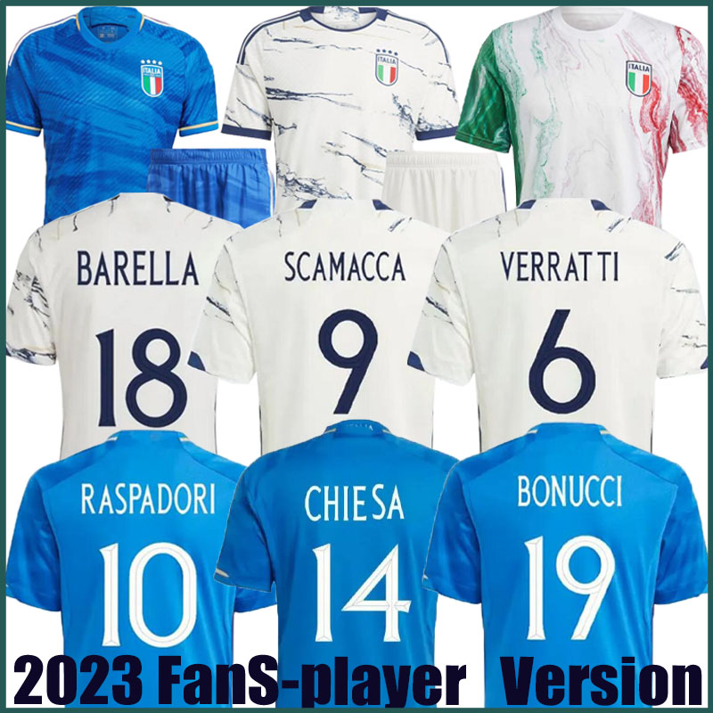 

2023 italy soccer jerseys Player version maglie da calcio TOTTI VERRATTI CHIESA Training suit Italia 23 24 football Shirts T LORENZO Men set kids kit uniform Per match, Away player player version