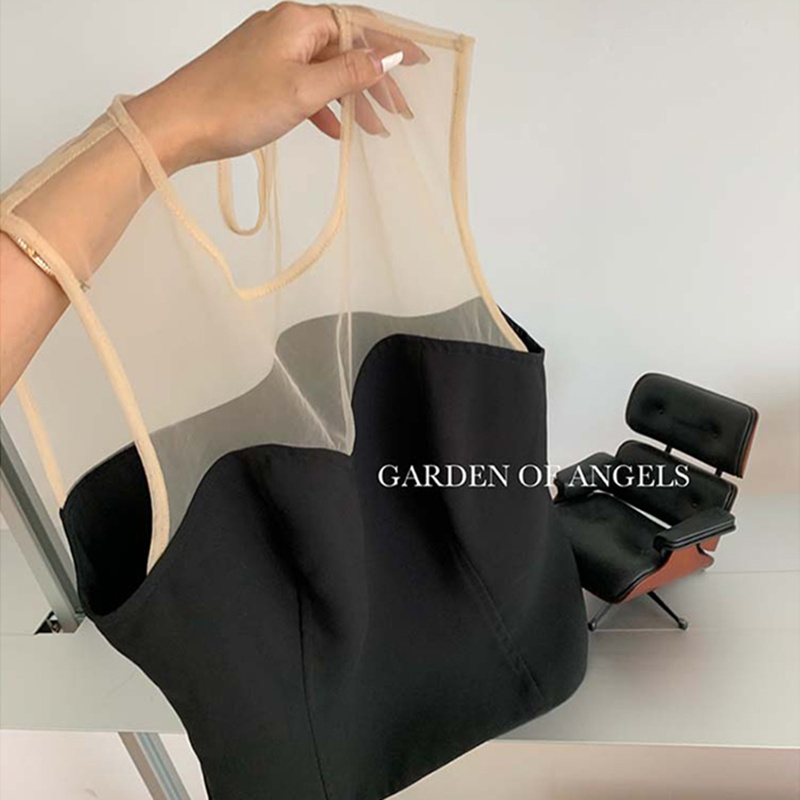 

Women' summer gauze patchwork sexy short high waist tanks camis black color