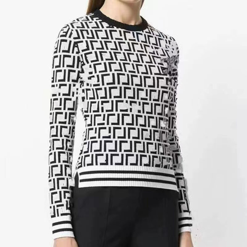 

Sweater Womens Round neck striped fashion Long Sleeve Women High End Jacquard knitting Sweaters Coats knit White sweater sexy Brown sweaters womens jumper sweaters