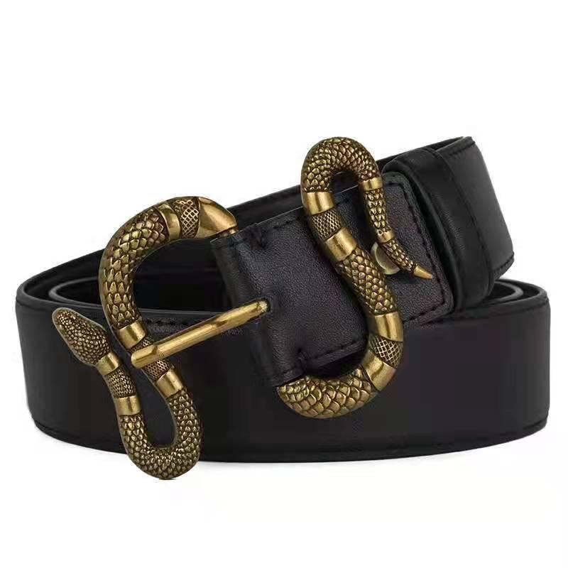 

Belts Designer For Men And Women High Quality Luxury Genuine Leather Belt Gold Snake Buckle Unisex WaistbandBelts, Black