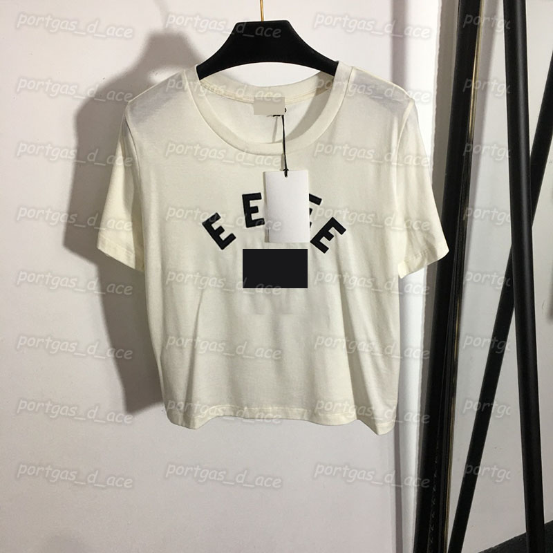 

Cropped Women T Shirt Summer Holiday Round Neck Tees Tops Fashion Short Sleeve Yong Lady Girl T Shirts, White with label #20230167