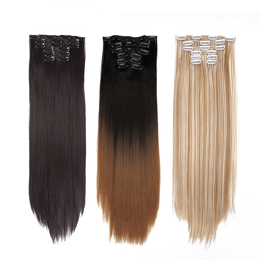 

Synthetic Clip On Hair Extension 6Pcs/Set 22inch Straight Hairpiece Curly 16 Clips In Hair Heat Resistant Fiber, #850k