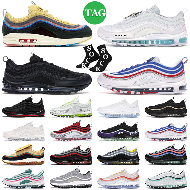 

max 97 running shoes 97s men women outdoor sports sneakers mens trainers Triple Black White Jesus airmaxs Sean Wotherspoon MSCHF Lil Nas Satan, Light blue