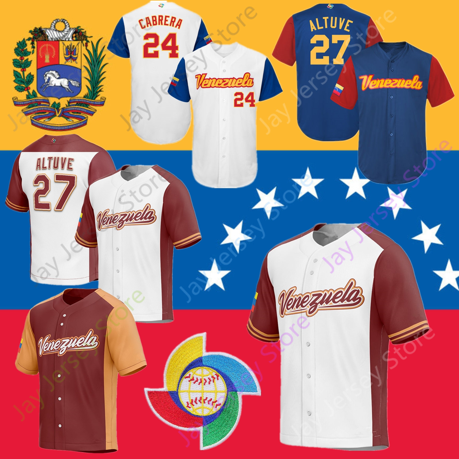 

2023 Team Venezuela Baseball World Classic Jersey Gleyber Torres David Peralta Anthony Santander Omar Narvaez Salvador Perez Edwin Escobar Luis Garcia Perez, 2023 white