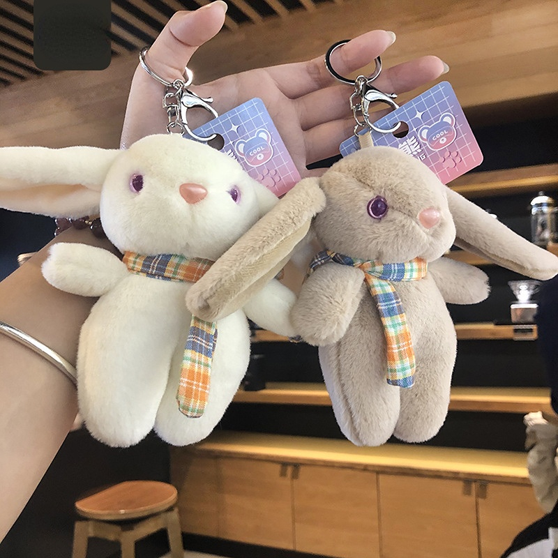 Creative Cartoon Rabbit Keychains Lanyards Hanging Ornament Plush Action Figure Pendant Doll Cute School Bag Couple Key Ring-image-843899870