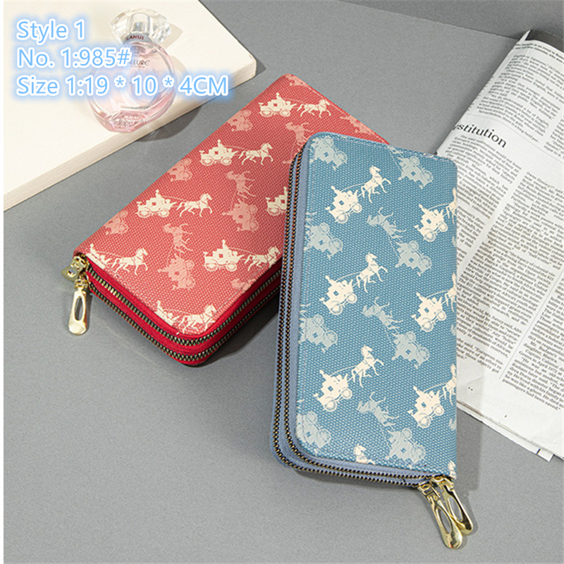 

Factory wholesale ladies shoulder bag 3 styles small fresh cartoon print long wallet street leather mobile phone coin purse elegant retro letters women wallets, Grey-986#-style 2-stamp