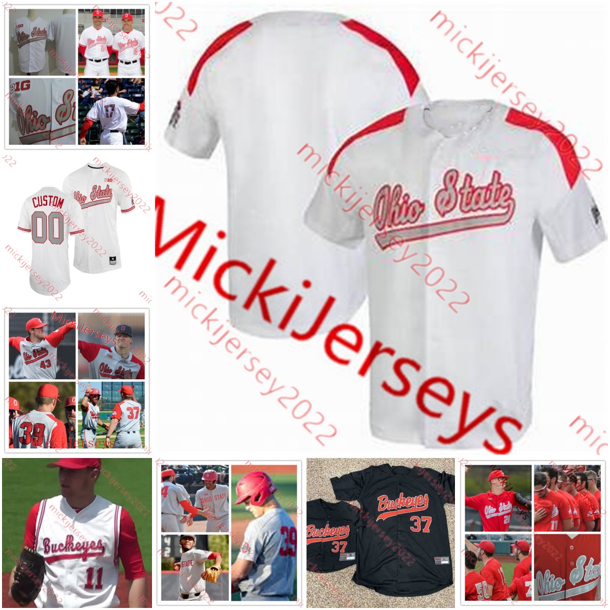 

College Baseball Wears Custom Stitched Ohio State Buckeyes Baseball Jersey Steve Arlin Dustin Jourdan Marty Karow Fred Taylor Griffan Smith Noah West Mens Youth, Grey red sleeves