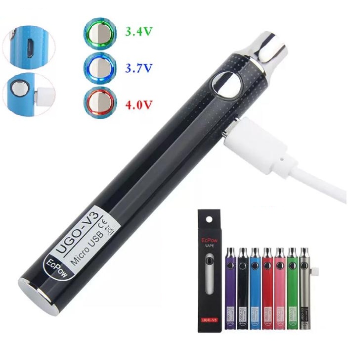 

Evod UGO V3 650mAh 900mAh Ego 510 Battery 8colors Micro rough USB Charge Pass though E-cig Pen Vape Battery Vs Vision Spinner Law, Black