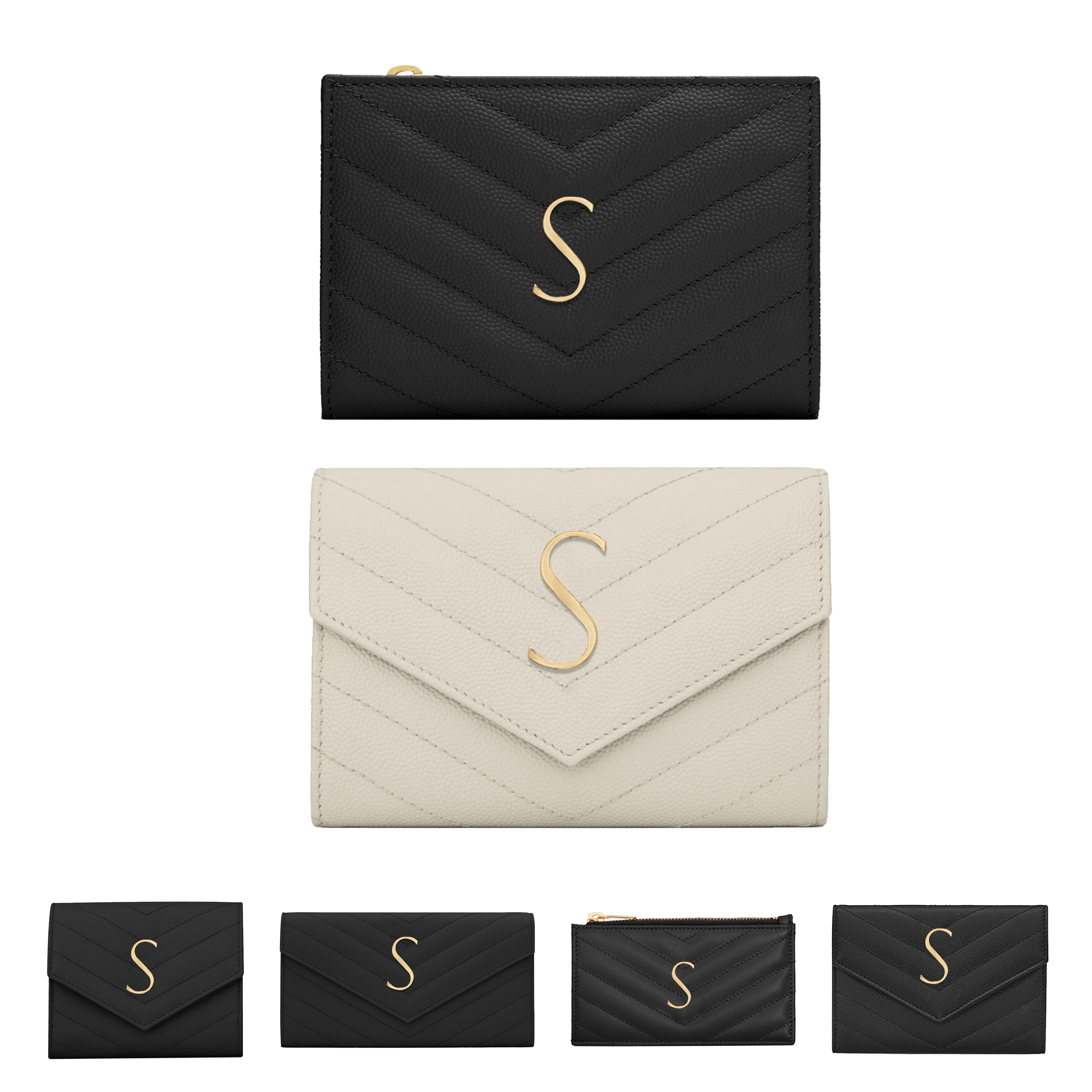 

Mens wallet Designer card holder city Bags Womens purses metal letter logo Y type cardholder with box Luxury long man wallets caviar leather zipper card holders Bag, 6-black gold