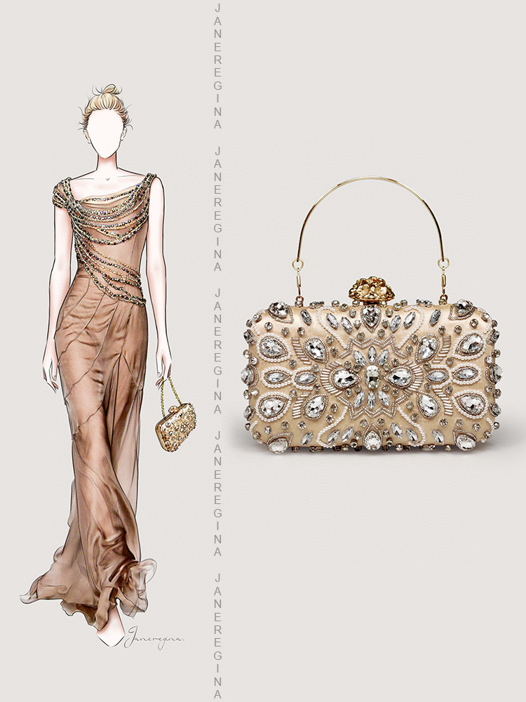 

Evening Bags Flash drill chain bag temperament girl bag cross-body senior dinner niche bag new party evening dress clutch even bag top designer bag, Champagne