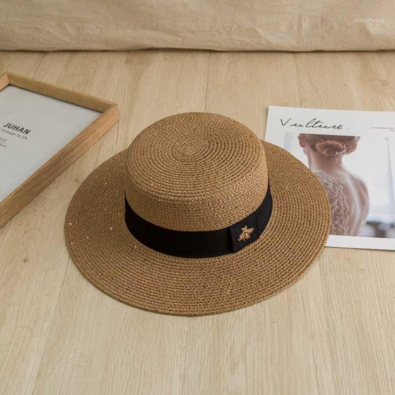 Wide Brim Hats Straw Hat Ladies Bee Bow Summer Outing Sunscreen Sunshade European and American Retro Leisure All-match Top Hatwide-image-942544357