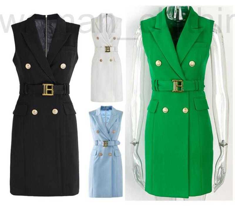 

designer Womens Suits Blazers Spring Summer Autumn Winter Casual Slim Dress No Sleeves Woman Long Jackets Skirt Fashion Lady Office Suit Pockets EROJ, Green