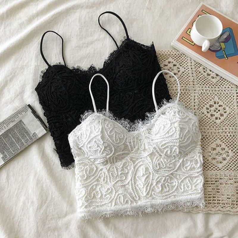 

Camisoles & Tanks French Lace No Steel Ring Bra Small Chest Thin Section Gathered Inside Sling Lingerie Women's Pad, Black