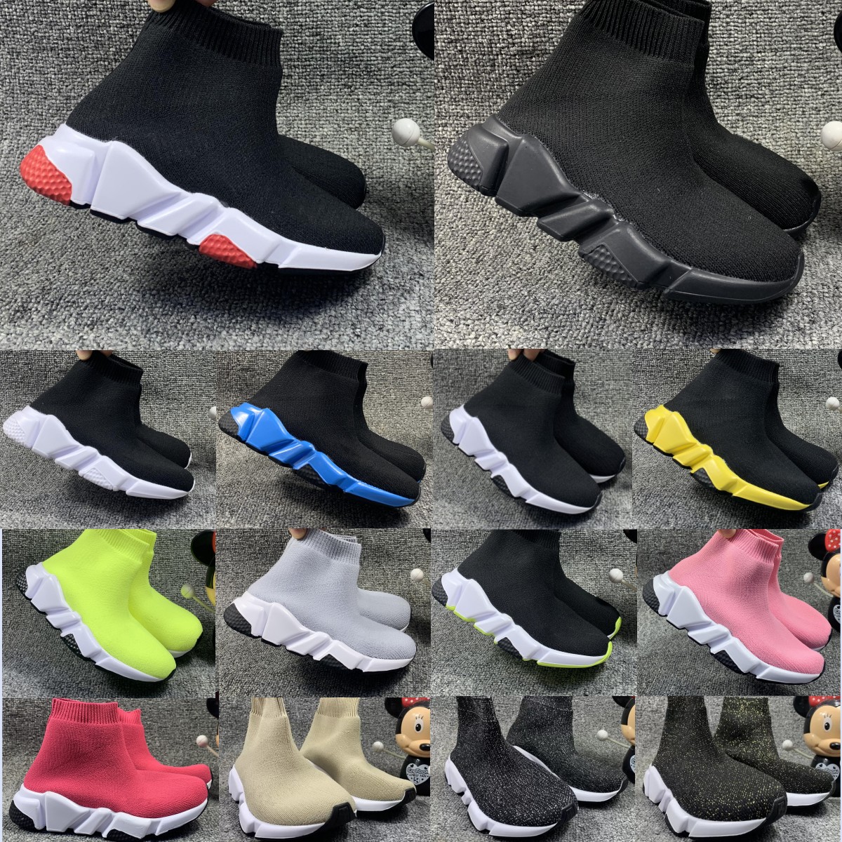 

designer high black speed sneaker girls baby trainers youth toddler infants sock children boys running sneakers 25-35