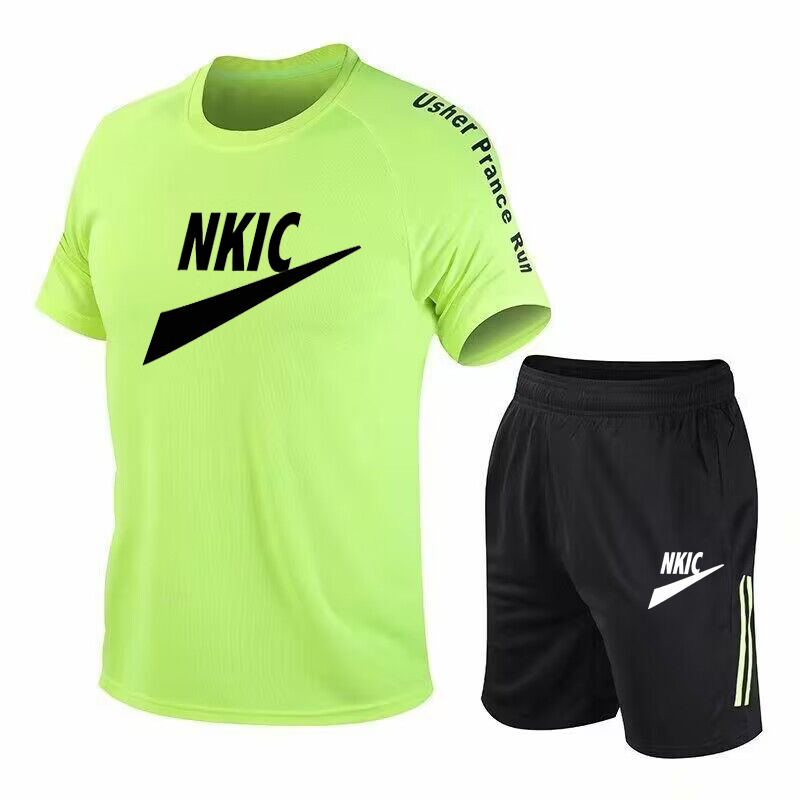 

Men's Green Tracksuit Brand printing Sport 2 Piece Set Summer Short Sleeve TShirt and Shorts Casual Fashion T-Shirt basketball Shorts, Black 1