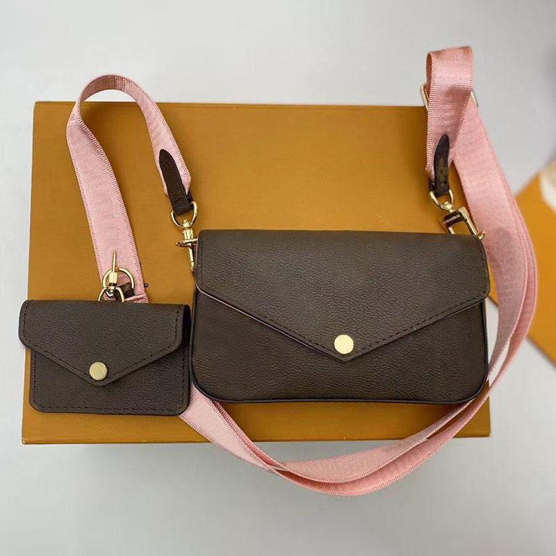 

Luxury designer women 3in1 shoulder bags Genuine Leather Chain crossbody wallet handbags purses card holder handbag shoulder tote bags mini bag wallet, Flower pink