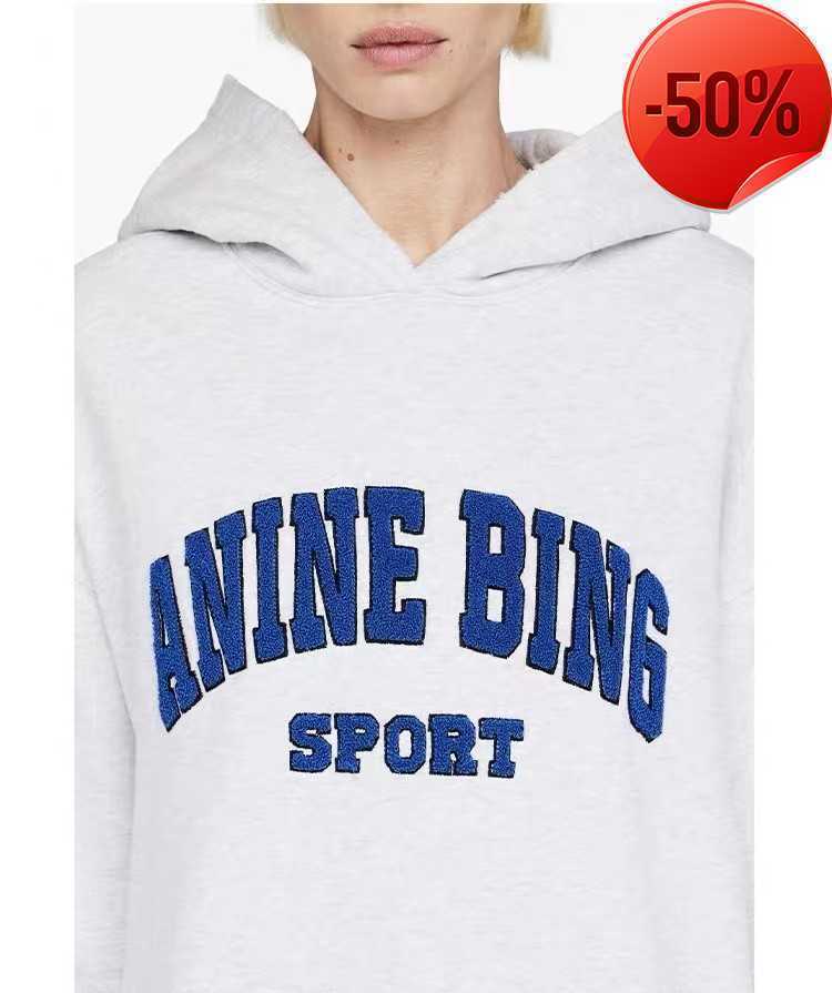 

Anine Bing Women Designer Hoodies Embroidered Letters Hooded Pullover Sweatshirt Loose Long Sleeve Fleece Sweater Sportswear63253, Gray