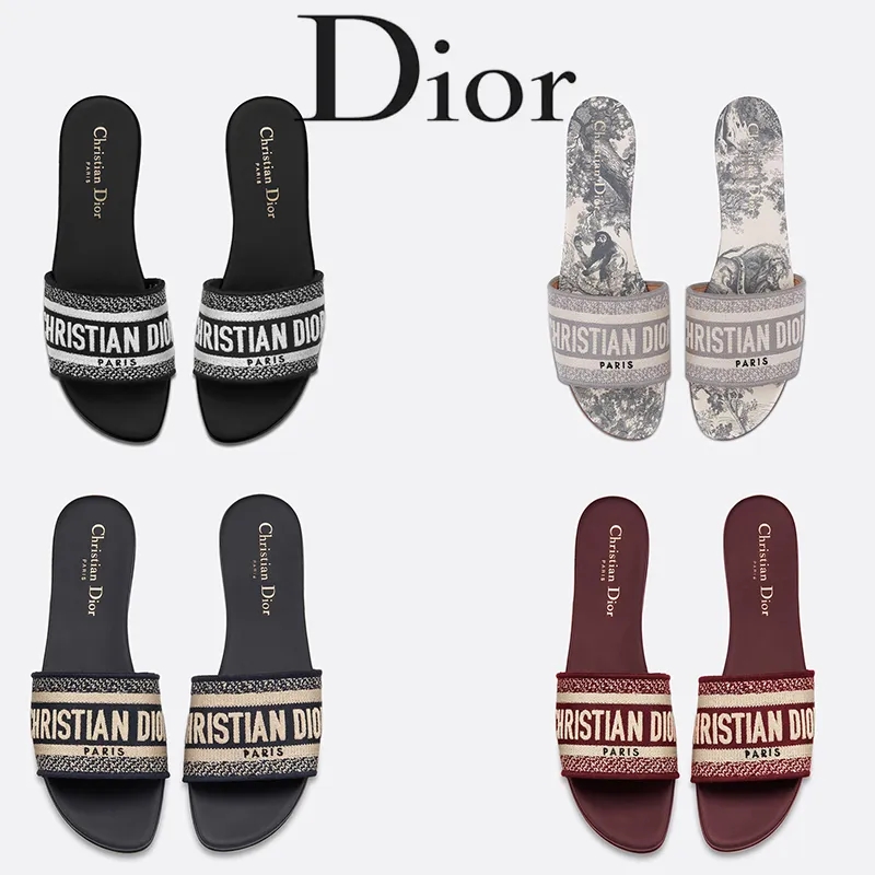 Cosplay Replica Dior Dway Slide Black Embroidered Cotton Womens Slippers Summer Popular Ladies Slipper Slide With Original Box AAAAA Quality