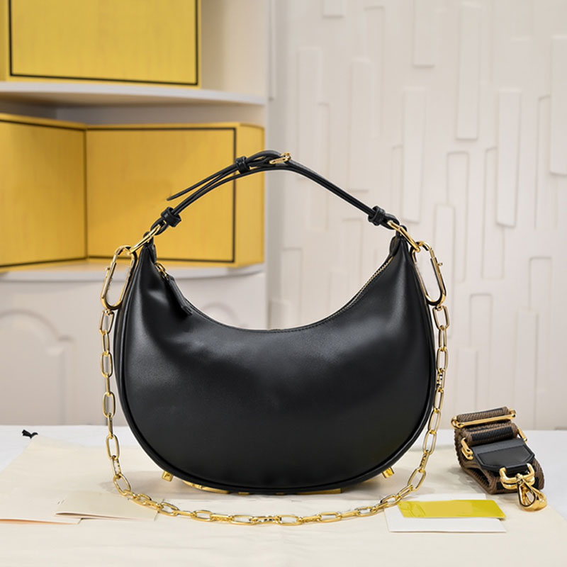 

Half Moon Hobo Bag Underarm Shoulder Bags Bottom Fashion Letter Lady Totes Genuine Leather Women Crossbody Bags Removable Jacquard Strap Clutch Purse New Style, Add chain