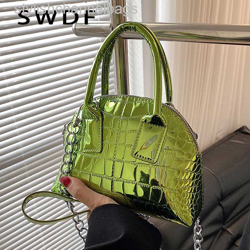 Totes 2023 Luxe Femmes Brillant Alligator Imprimer En Cuir Parti Fourre-Tout Designer Vert Chaîne Sac À Bandoulière Bandoulière Sacs Sacs À Main