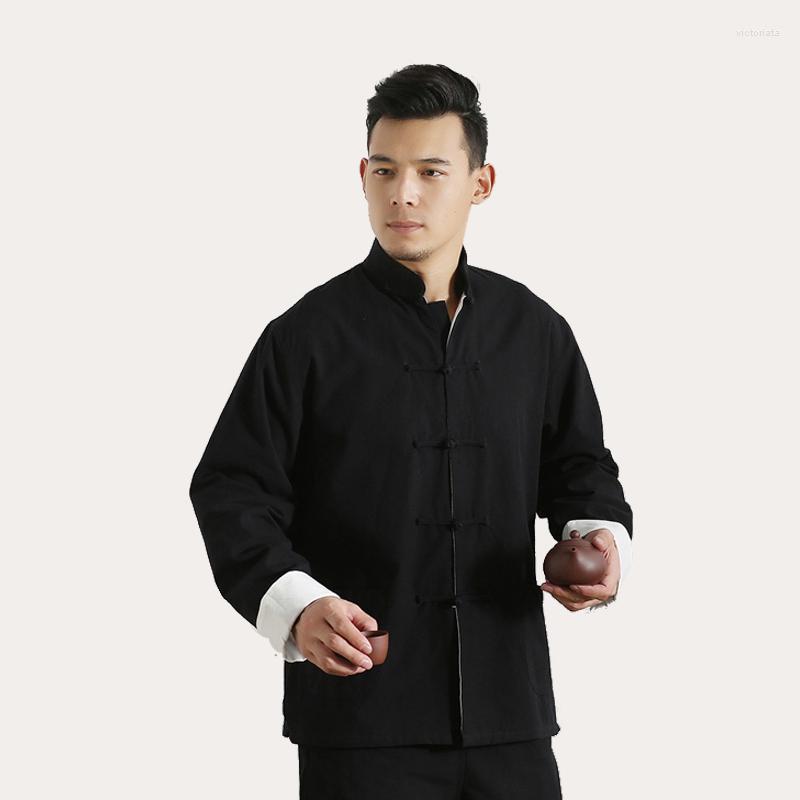 

Men's T Shirts Cotton Men's Solid Traditional Chinese Jacket Coat Tai Chi Uniform Double Deck Long Sleeve Shirt, 13