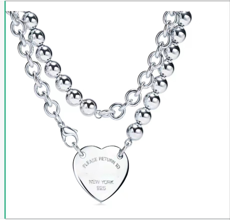 

silver necklace Ball chain men's jewelry heart pendant necklace set ring fashion fine hard jewlery designer gold chain womens couple 18K bracelets Wedding Party gift
