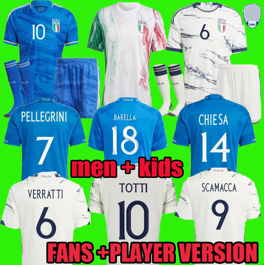 

2023 italy soccer jerseys Italia 23 24 maglie da calcio TOTTI VERRATTI CHIESA GNONTO football Shirt T LORENZO PINAMONTI POLITANO GRIFO men kids kit Fans Player