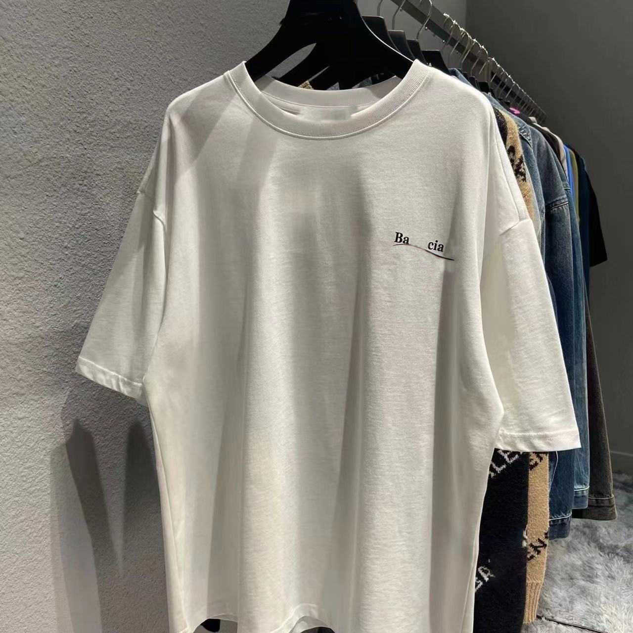 

Designer t Shirt Balanciagas Spring Summer Coke Wave Letter Round Neck Cotton Short Sleeve Loose Version Men's and Women's White Coke, Sky blue white coke