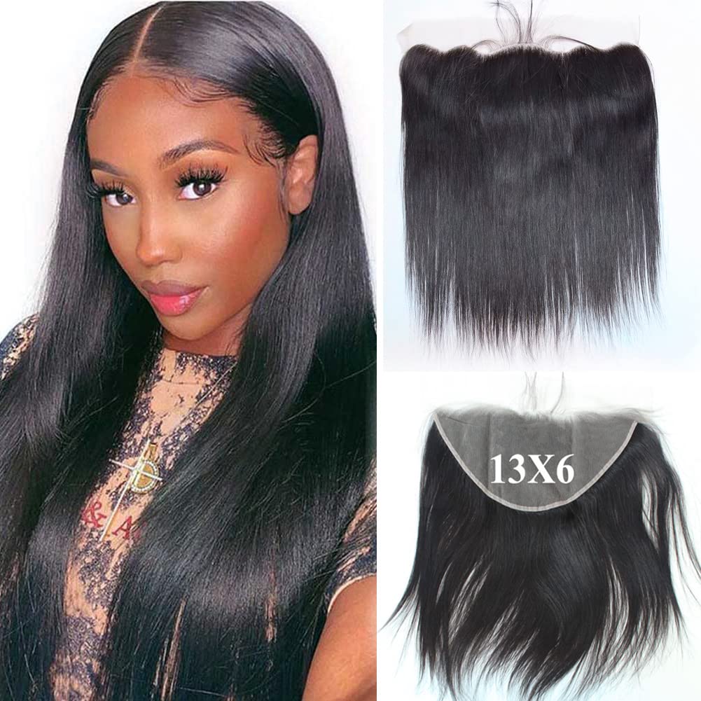 

HD Lace Frontal 13x6 Frontal Only Straight HD Frontal Ear to Ear Lace Frontal Closure 100% Brazilian Virgin Human Hair, Pre Plucked Hairline with Baby Hair, Natural Black, Natural color