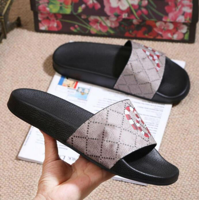 

Designer Rubber slide sandal Floral brocade men slipper Gear bottoms Flip Flops women striped Beach causal slipper with Box US5-11, 12