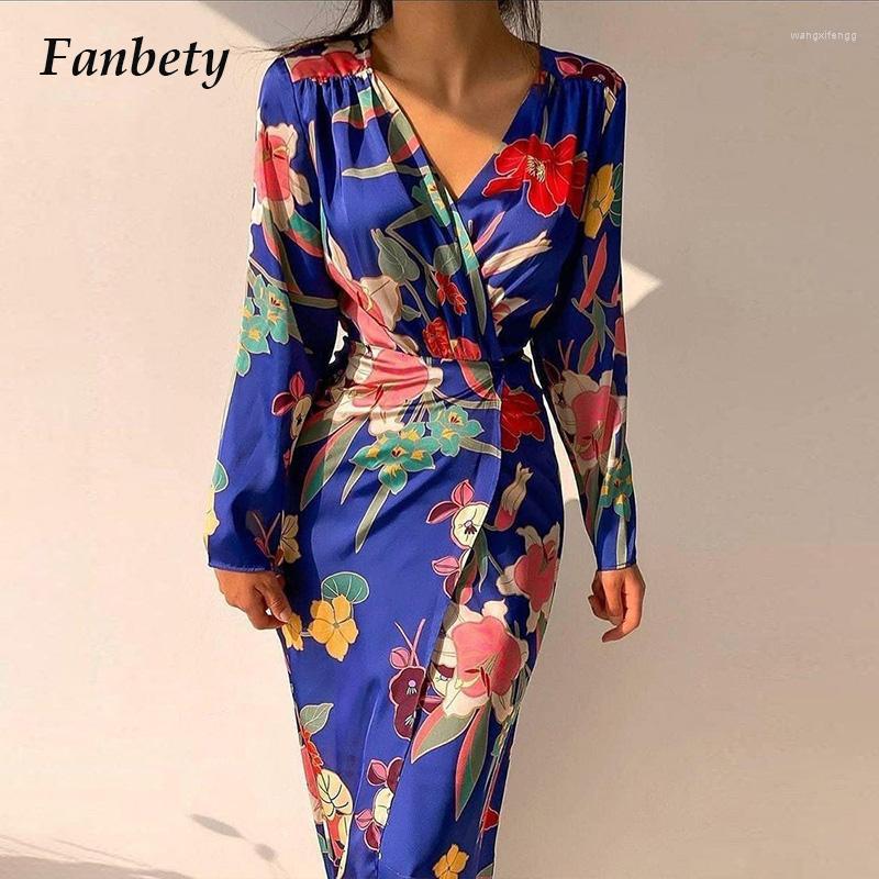 

Casual Dresses 2023 Spring Commute Lady Print Shirt Dress Elegant Slim Long Sleeve Maxi Party Women Sexy Floral Vestidos, 01 blue