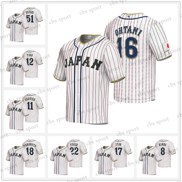 

2023 WBC Team Japan 16 Shohei Ohtani Jersey World Baseball Classic Lars Nootbaar Yu Darvish Seiya Suzuki Roki Sasaki Takuya Kai Shugo Maki Kensuke Kondo Shosei Togo, Youth (home)