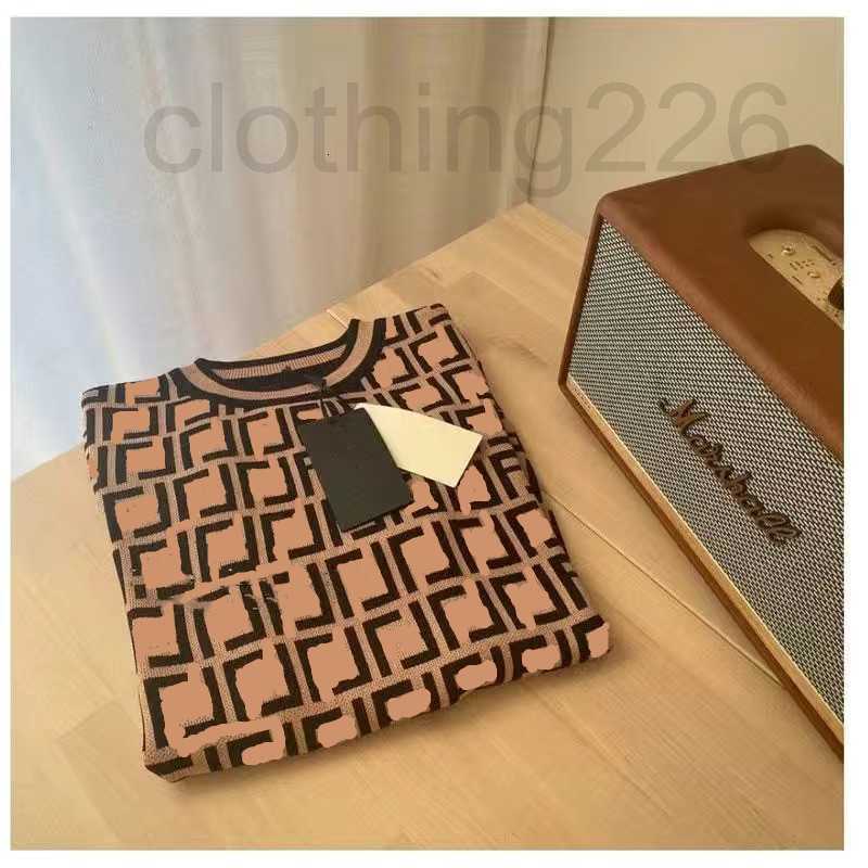 

designer High quality retro Women' Knits letter jacquard knit short-sleeved fashion temperament knitted top 89JL, Khaki