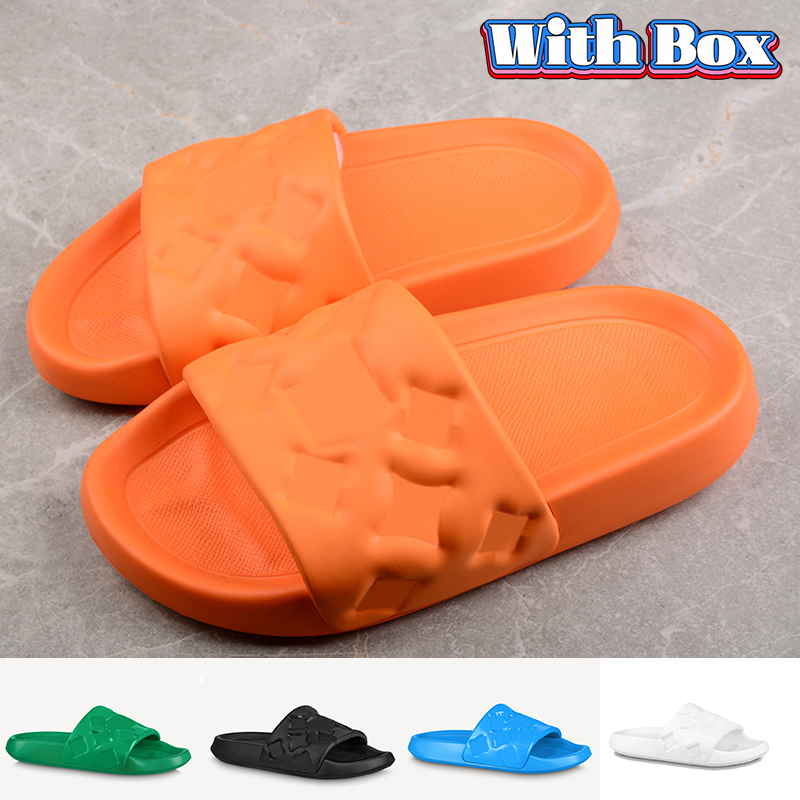 

With Box Designer Rubber Slide slippers Waterfront Embossed Mule slides men women shoes fashion summer white blue orange black sea beach Hot platform sandals