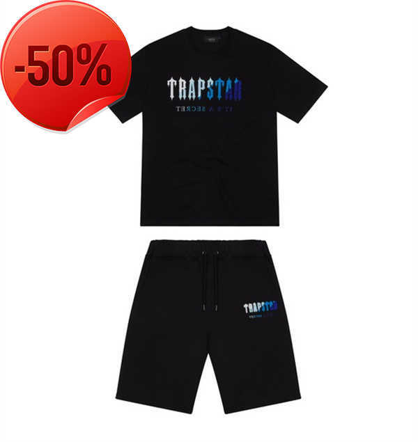 

Men's T-Shirts 23ss Trapstar New Men's t Shirt Short Sleeve Outfit Chenille Tracksuit Black Cotton London StreetwearS-2XL Leisure sports2, White suit