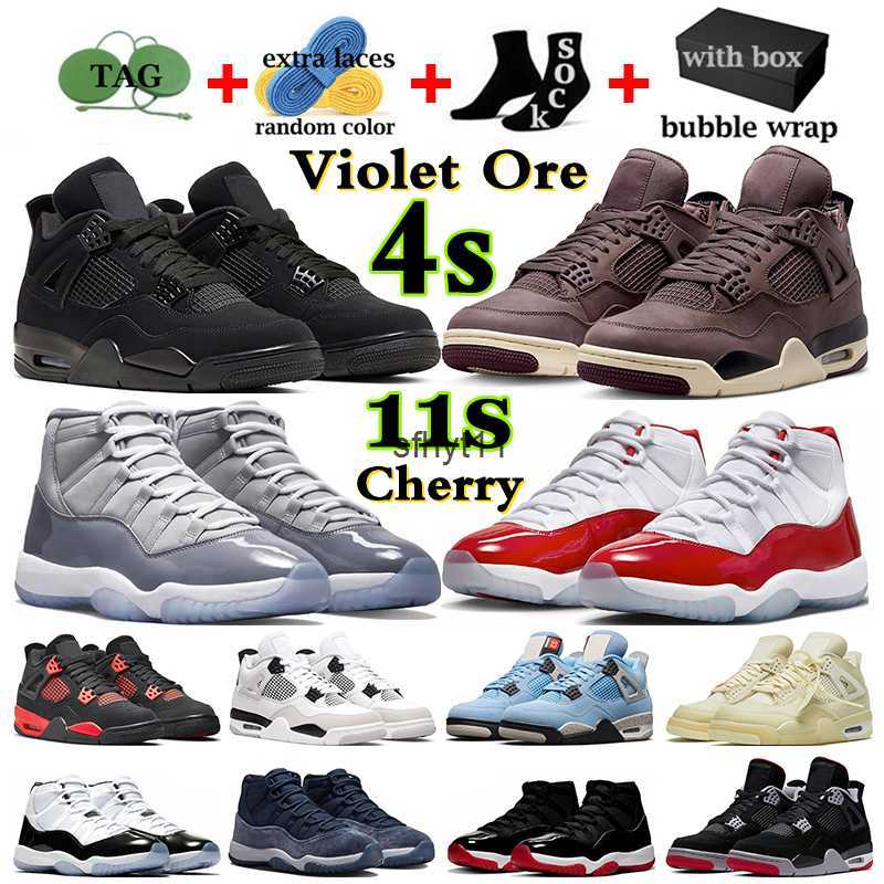 

With Jumpman Retro 4 Men Basketball Shoes 11 Cherry Mens Womens Sneakers 4s Black Cat Violet Ore Red Thunder Cool Grey 11s Outdoor, 4s oreo