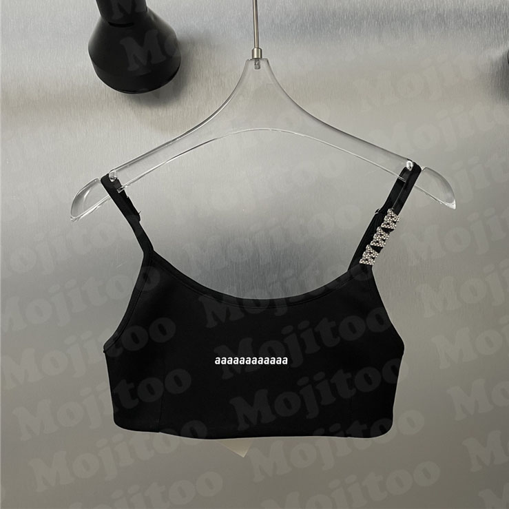 

Fashion T Shirts Sling Vest Tank Tops For Women Shoulder Strap With Letter Rhinestone Knits Tshirt Ladies Sexy Tanks Party, Black