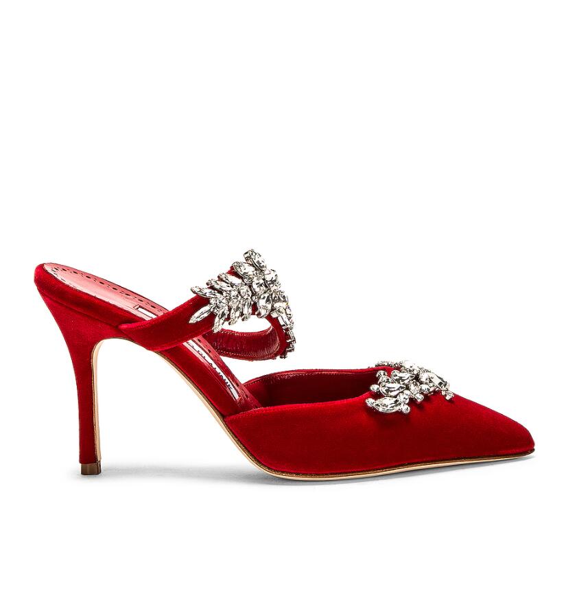 

Women summer pump sandal slipper Manolo-b Lurum Crystal-Embellished Satin Mules strass buckle luxury designer shoes high heel with boxes