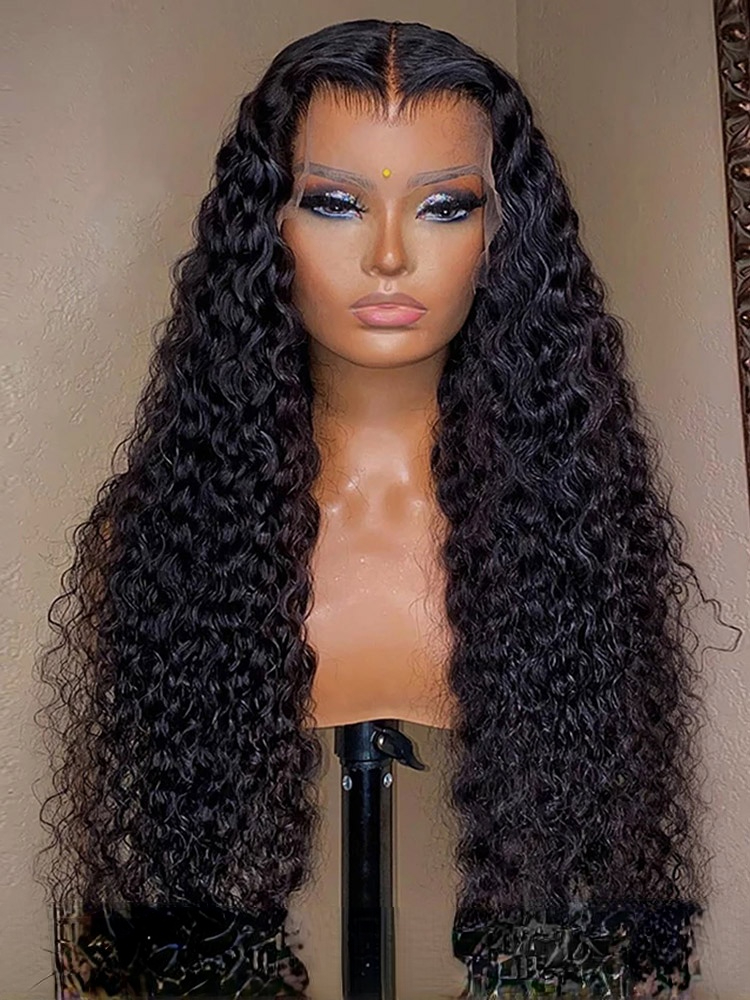 

Cheap Inch HD Lace Frontal Wig Glueless Lace Front Human Hair Wigs Pre Plucked Deep Wave Frontal Wig Remy, Black