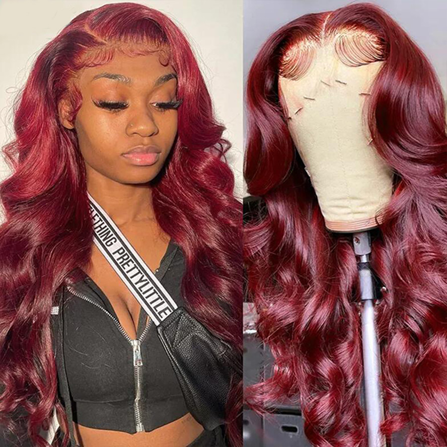 

Burgundy Body Wave Lace Front Wig HD Transparent Lace Frontal Wig Brazilian Red Colored Human Hair Wigs for Women, Others color