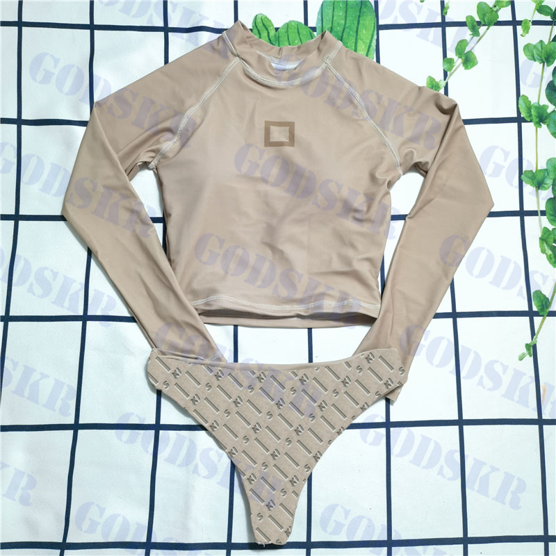 

Fashion Womens Briefs Bikini Set Long Sleeve Women Swimwear Tops Two Sided Wear Panties Ladies Swimsuit, Please contact me real pic