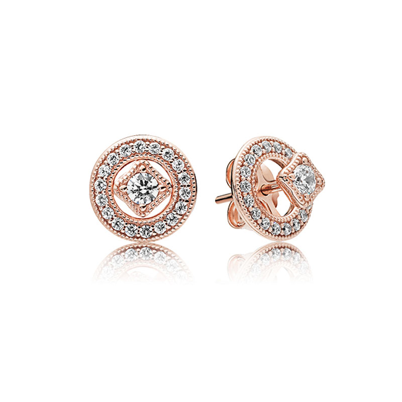 

18K Rose Gold Vintage Circle Stud Earring Set for Pandora 925 Sterling Silver Wedding designer Jewelry For Women Girlfriend Gift luxury Earrings with Original Box
