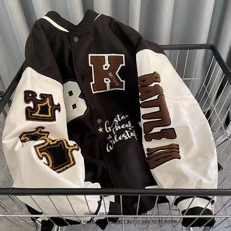 Mens Jackets American retro alphabet flocking embroidered Coats women street hiphop casual wild baseball uniform couple loose jacket 230223