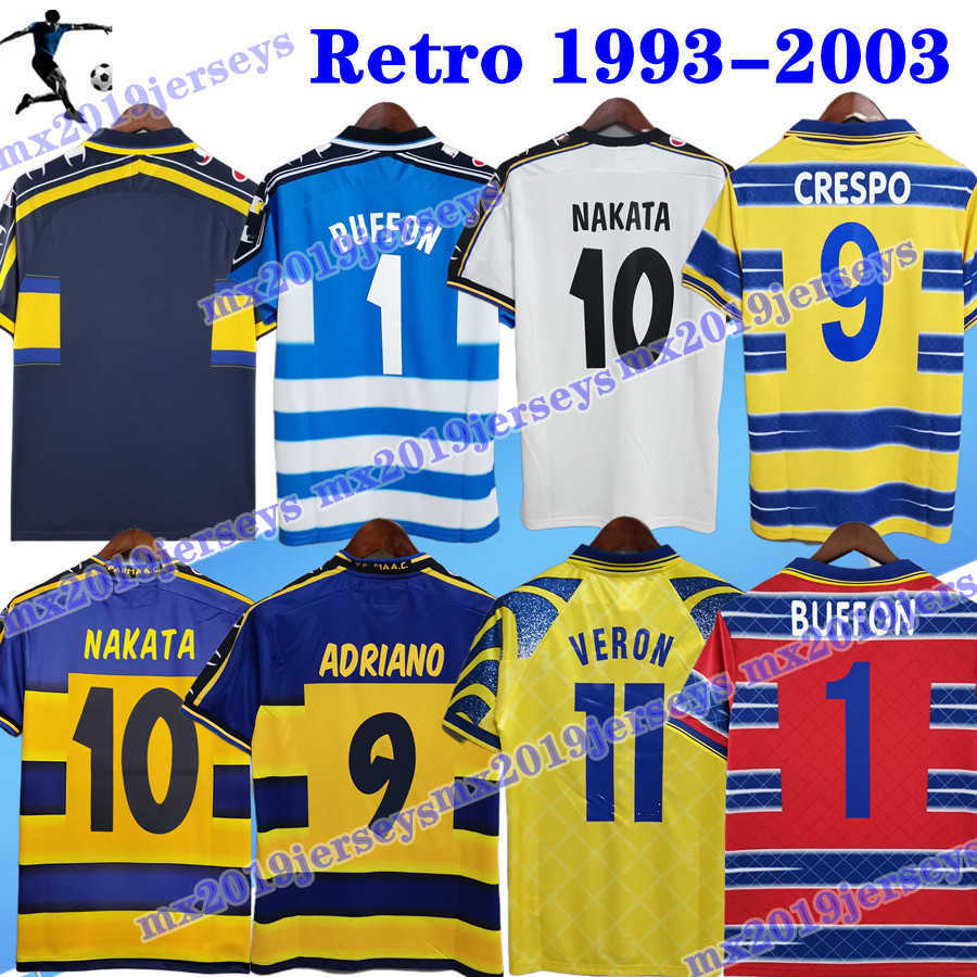 

95 97 98 99 2000 Parma Retro soccer Jersey Home 98 99 00 FUSER BAGGIO CRESPO ORTEGA CANNAVARO Football shirt BUFFON THURAM futbol camisa, 02/03 away jeresy