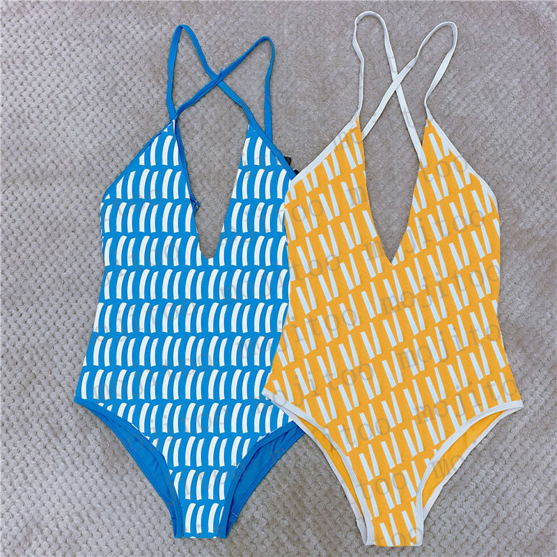 

Wave Letter Swimsuits Womens Designer Swimwear Sexy Bikinis Summer Vacation Bathing Suits Beach Wear, Yellow