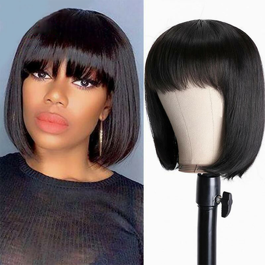

Short Bob Wig With Bangs Brazilian Straight Human Hair Wigs Remy Short Cut Wigs For Black Women Full Machine Made Wigs, Others color