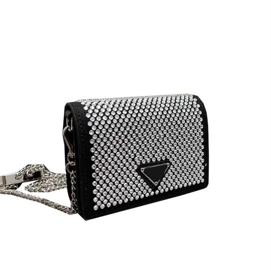 

Luxury Designer Shiny Crossbody Mini Bags Rhinestone Silver Hardware Chain Adjustable Shoulder Strap Vanity Lovely Tiny Sacoche Ca272P, Box
